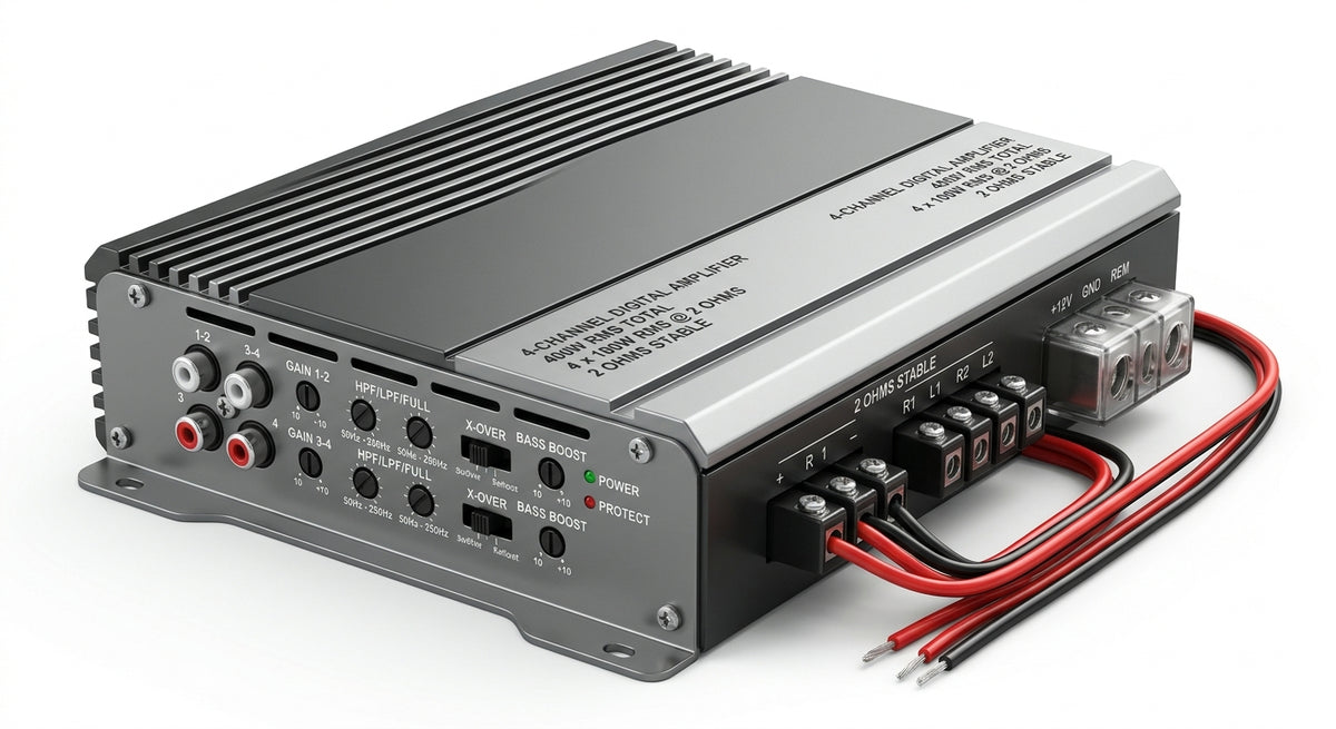 Módulo Amplificador Digital 400W RMS 4 Canais 2 Ohms Som Automotivo